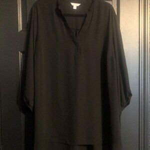 Boutique black 3/4 sleeve v neck‎ flowy style blouse size 2X